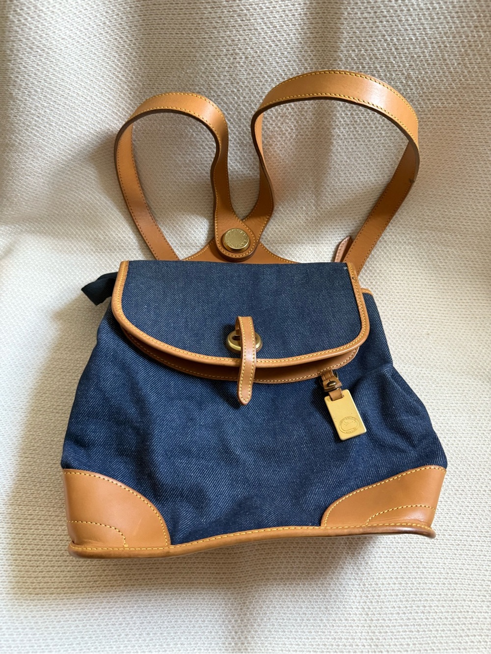 Vintage Dooney & Bourke Navy Canvas Backpack with Tan Leather Trim